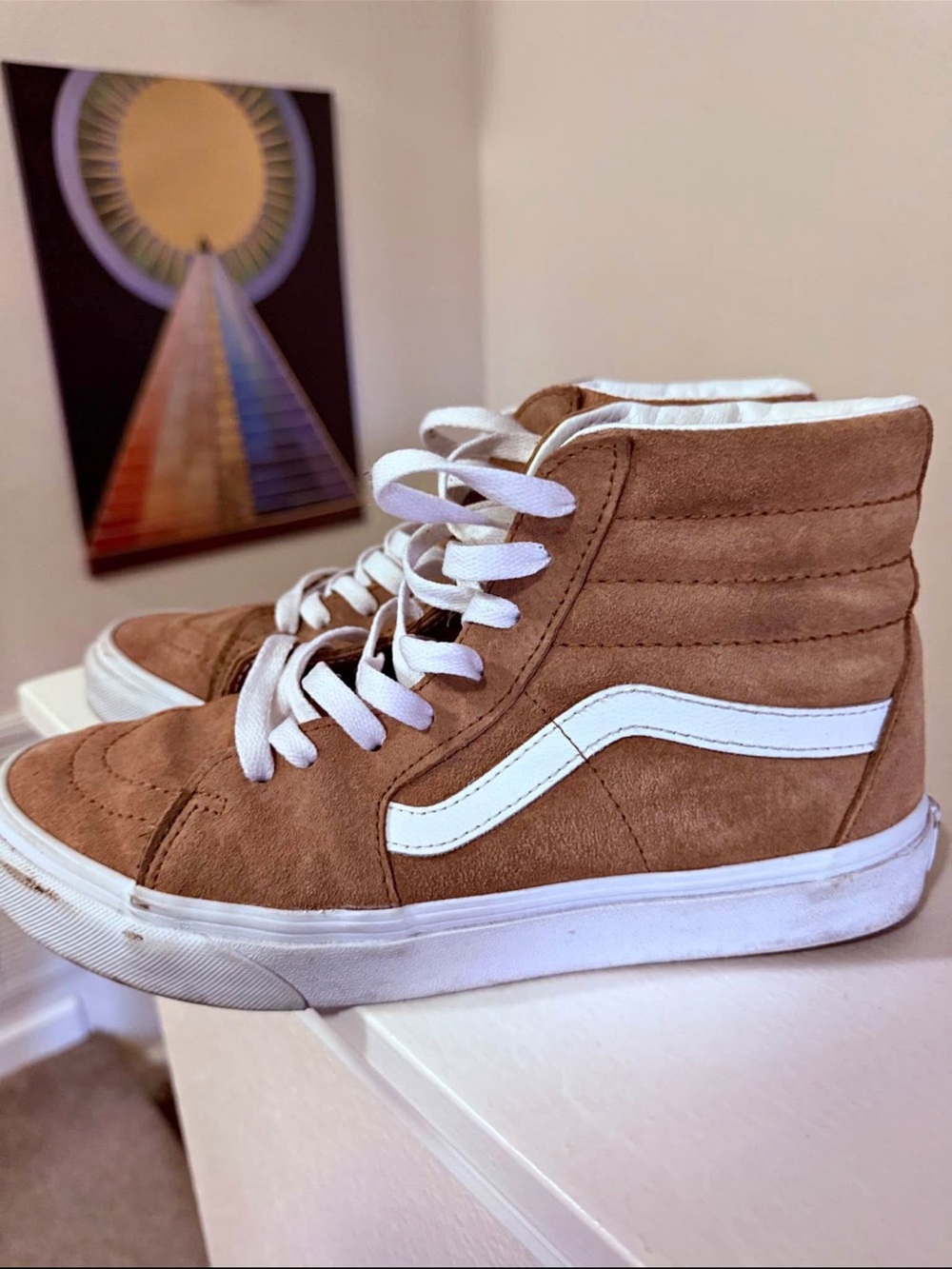 Vans Sk8-Hi Suede High Top Sneakers in Brown and White